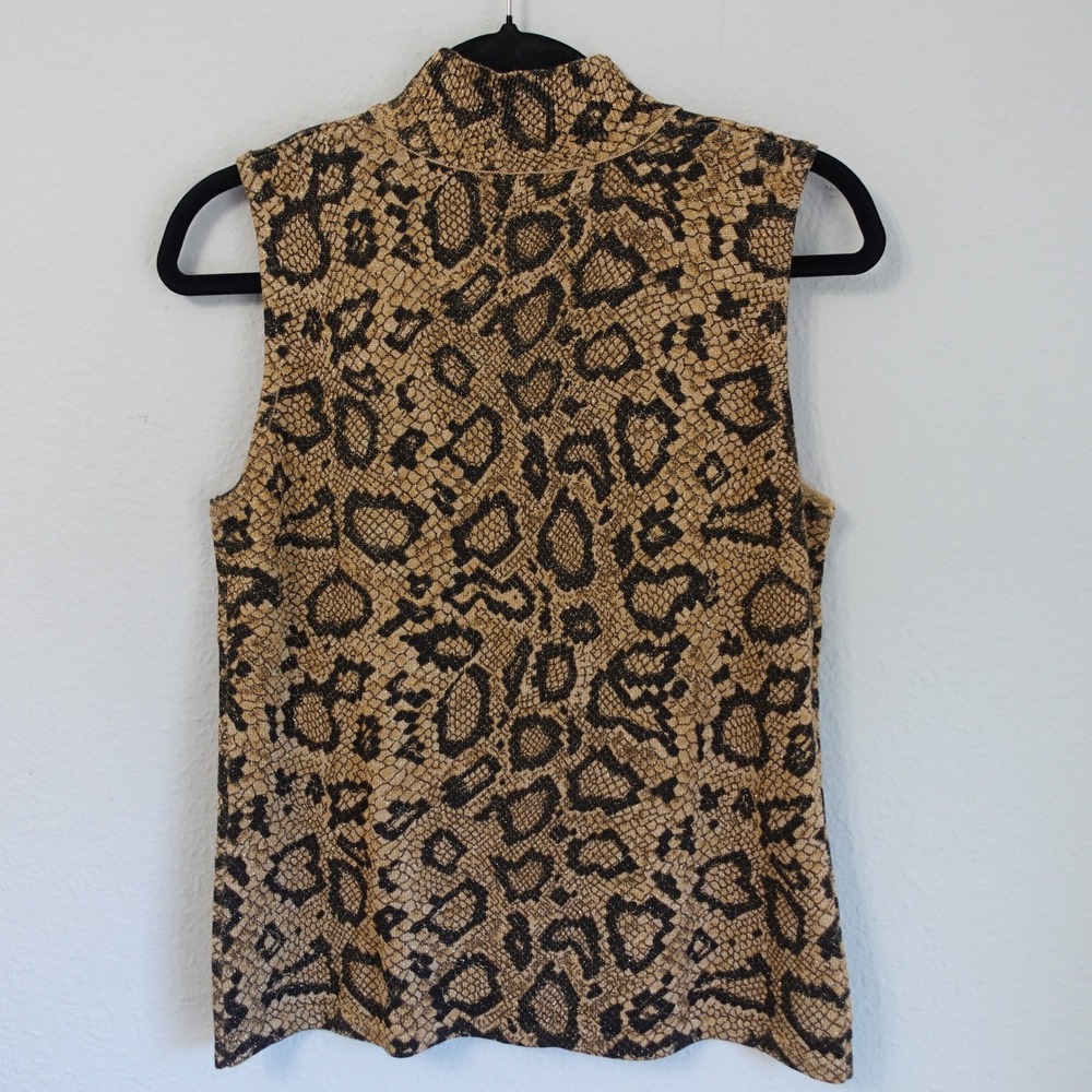 Gold Black Bronze Snake Metallic Mock Neck Sleeveless Knit Top Small Vintage Y2K - Picture 2 of 7